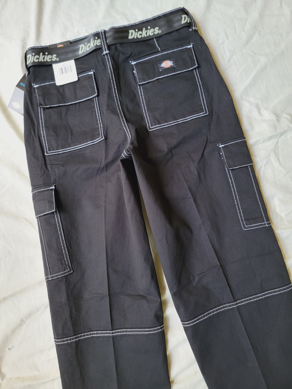 Dickies Black Cargo Pants White Contrast Stitching 90s Y2k Skater Styley Nwt 28 - Picture 8 of 15